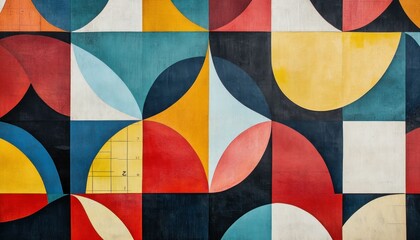 Abstract Geometric Art with Bold Colors and Mid-Century Modern Design Aesthetic