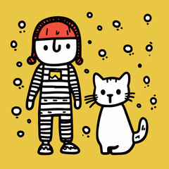 Playful Character with Cat