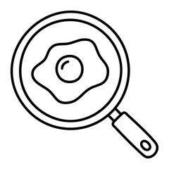 Fried Egg in Frying Pan Line Art Icon