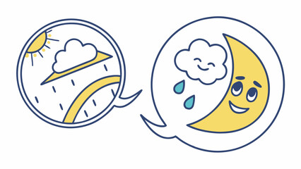 Whimsical Cloud Dreaming of a Crescent Moon and Raindrops Illustration