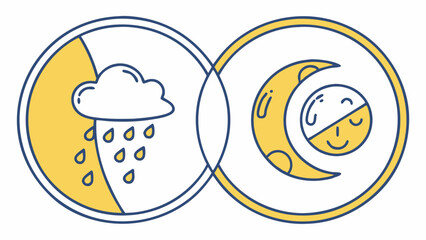 Whimsical Cloud Dreaming of a Crescent Moon and Raindrops Illustration