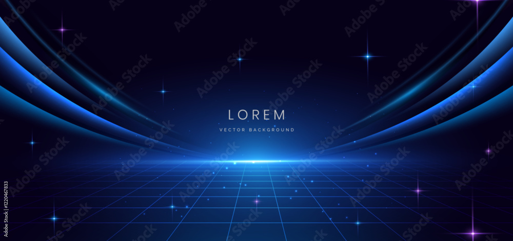 Aufkleber abstract scene elegant blue light lines on dark background with lighting effect and sparkle.