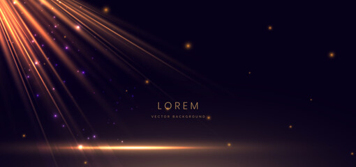 Obraz premium Luxury gold glowing line with lighting effect sparkle on black background.