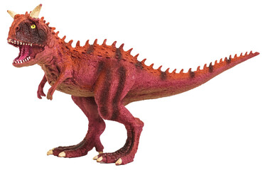 Red dinosaur with horns isolated on transparent background.
