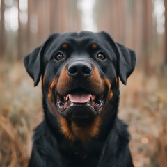Obraz premium rottweiler exploring forest trail