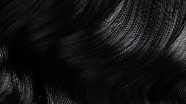 Close-up of straight shiny black-haired hair . brunette Hair  background, coloring or shades 