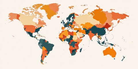 Obraz premium clean energy solar strategy concept. World map illustration with colorful regions representing various data or statistics.