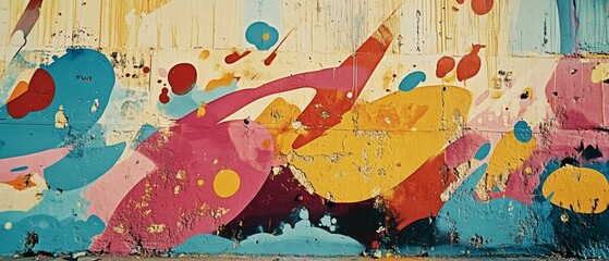 A vibrant splash of colorful graffiti adorns a city wall, creating a bold and dynamic statement of urban art and self-expression.