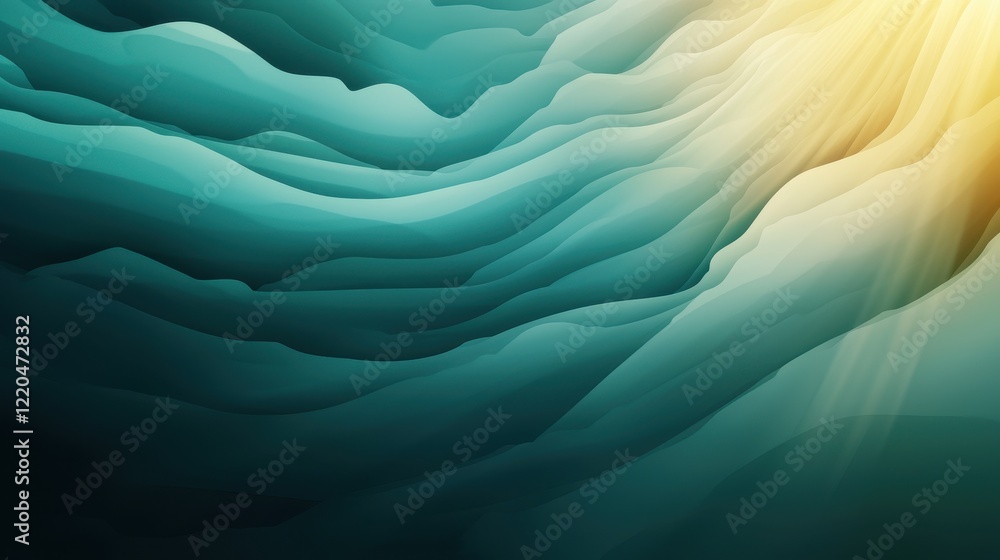 Poster clean energy solar strategy concept. abstract waves in teal and gold create a serene, flowing visual