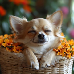  chihuahua lying basket