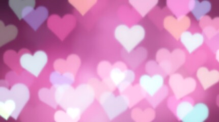 Pink background, floating heart shapes, soft focus, romantic atmosphere, bokeh effect, Valentine's Day theme, pastel colors, dreamy lighting, blurred hearts, love concept, ethereal glow, abstract hear