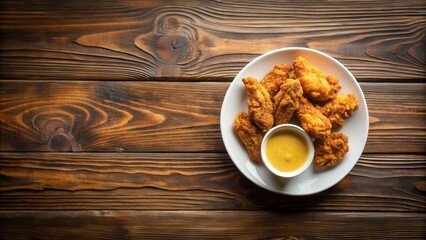 Crispy Fried Chicken Tenders with Zesty Dipping Sauce on Rustic Wooden Table