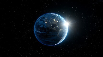 Fototapeta premium A blue planet Earth with the sun rising in space
