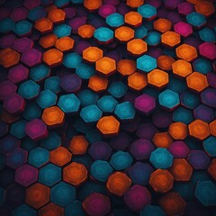 A 3D hexagon pattern in gradients of neon colors.