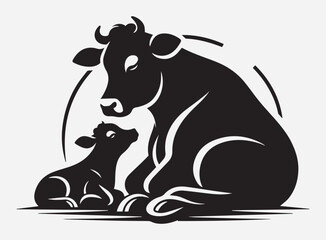 Sitting Cow Silhouette Vector with Heart for Design Projects