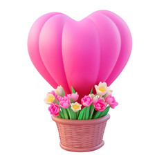 Obraz premium 3d render of isolated heart shaped balloon and wicker basket