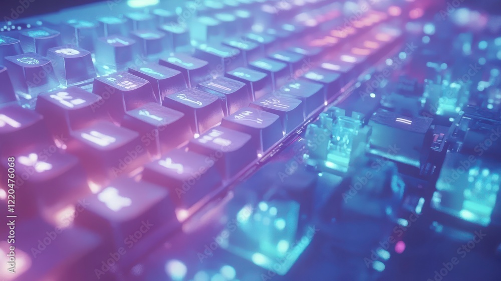 Poster vibrant keyboard with soft led glow on dark background
