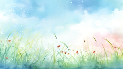 Fototapeta premium spring background with grass and flowers background.
