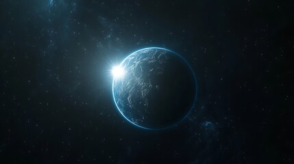 Fototapeta premium A blue planet Earth with the sun rising in space