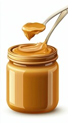 Isolated on white background Delicious peanut butter in a jar.