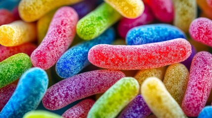 Colorful and Vibrant Assortment of Gummy Candies Under Bright Illumination