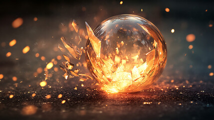 12. A glowing glass sphere shattering on the ground, creating a cascade of light shards. (1)