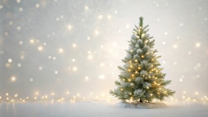 Obraz premium Frosted Christmas Tree with Warm Lights and Sparkling Background