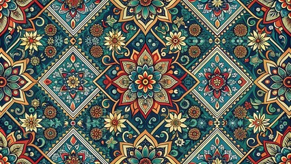 Vibrant Floral Mandala Pattern in Jewel Tones A Seamless Textile Design for Fabrics and Home Decor