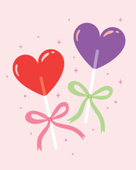 Cute heart shape candy with bow style, Cute elegant coquette card style. Valentine decorations style.