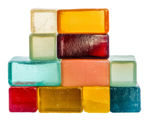PNG Colorful stacked soap bars arranged beautifully