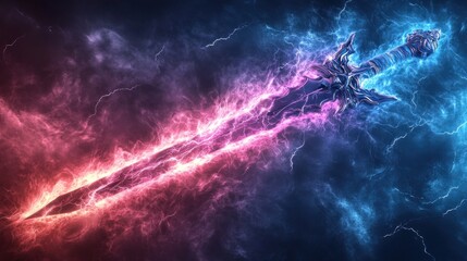 The flaming sword illuminates the surroundings with a magical fantasy effect, the fiery electric light that wraps around the sword layer is like an unquenchable spirit fire