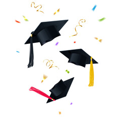 Graduation Caps Thrown Into the Sky and Colorful Confetti