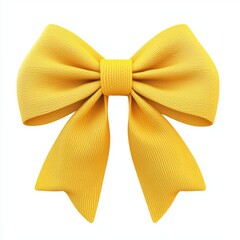  bright yellow ribbon bow with a cheerful texture, isolated on a white background 