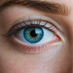 Fototapeta premium A close-up of human blue eye with a delicate glow