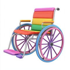 Fototapeta premium 3D icon cartoon rainbow-colored wheelchair, isolated on a white background 