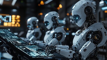 Fototapeta premium Team Working on Robotic Technology (16K Resolution)