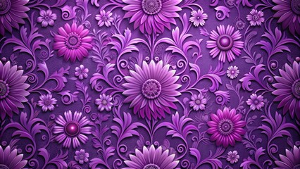 A vibrant purple floral pattern with intricate details and realistic textures, set against a soft gradient background , seamless, abstract patterns