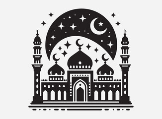 Mosque Black Silhouette Vector for Architecture Design, Clipart, and Illustration