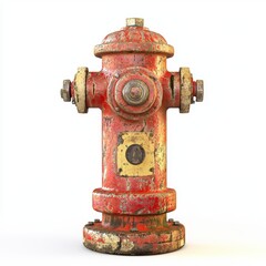 Fototapeta premium 3D icon cartoon vintage-style fire hydrant with a weathered texture, isolated on a white background 