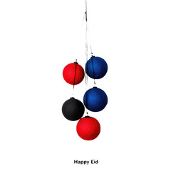 Festive hanging eid ornaments in red, blue, and black