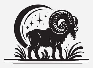Ram Black Silhouette Vector for Farm Design, Clipart, and Illustration