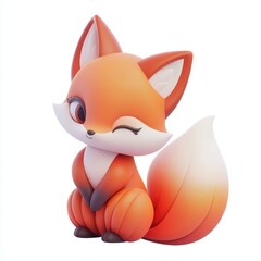 Obraz premium 3D icon cartoon cute fox with bushy tail isolated on a white background -