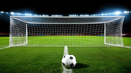 Striker Preparing for Goal in Stadium Lighting