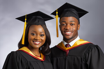 Group of smiling Black students on white background, embodying diversity, positivity, and collaboration in an academic or university setting, showcasing youthful energy and success. Png cut out.