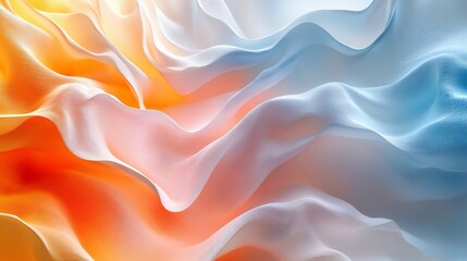 Obraz premium Abstract flowing fabric in orange, white, and blue.