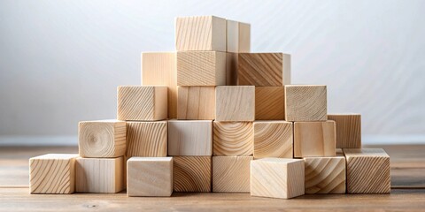 Wooden blocks arranged in a pyramid shape on a table