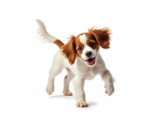 English cocker spaniel, young dog, posing on white background. Concept of movement, action, displacement