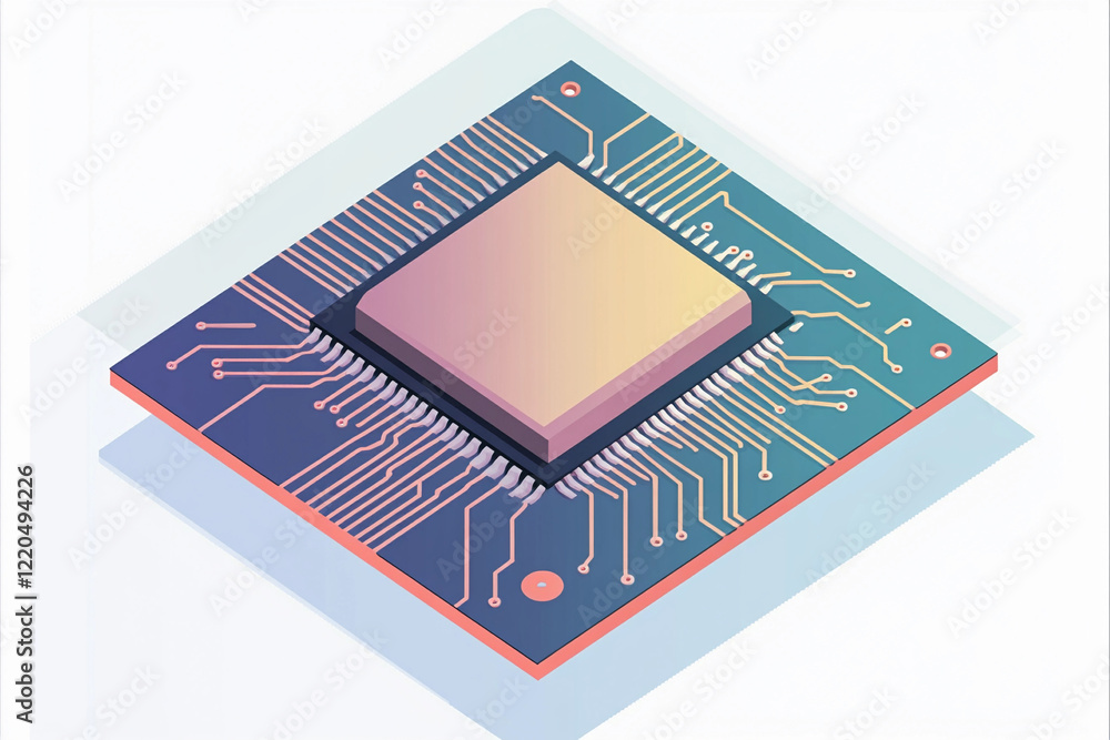 Poster Detailed illustration of a computer processor with circuit board