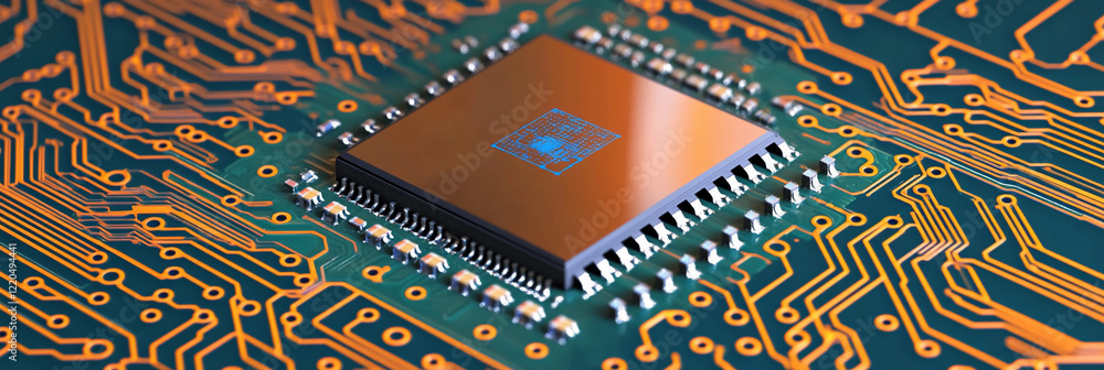 Poster close-up of a computer chip on a circuit board