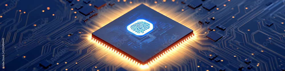 Aufkleber bright microprocessor on circuit board illuminates technology